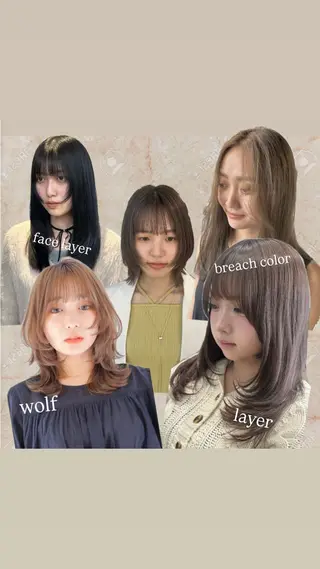セミロング カラー ショートパーマ カットモデルのヘアスタイル