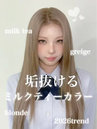 カラー 🤍Mei🤍赤み消 し透明感ツヤカラーのヘアスタイル