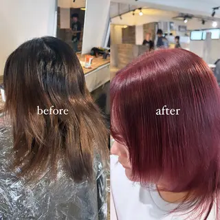 セミロング カラー 暖色カラー🍒 ケアブリーチ/akiのヘアスタイル