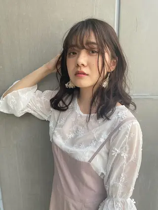 セミロング カラー パーマ たなか ちあきのヘアスタイル