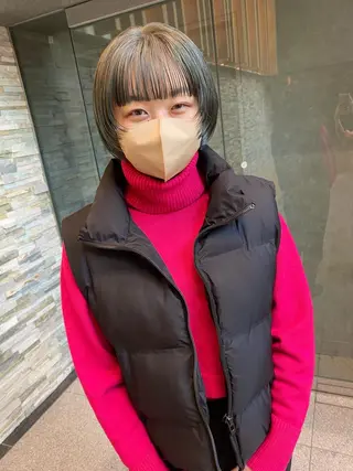 ショート カラー パーマ ヘアアレンジ 髪と音処　マトぺ所属・デザインカラー/ボブ ブリーチカラー/ユリのヘアスタイル