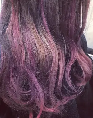 ロング カラー パーマ チビ編み込みエクステ シールEXどぅ〜すのヘアスタイル