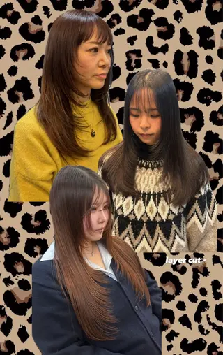 セミロング カラー レイヤー✂︎ぷつボブ 艶カラー🤍noaのヘアスタイル