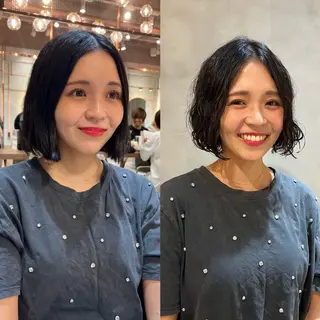 ショート パーマ ボブ/巻ける縮毛矯正 /韓国レイヤーはなのヘアスタイル