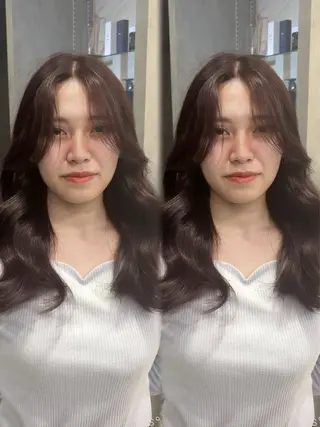 ロング 韓国ヘア/ブリーチ無 しWカラー/オリーブのヘアスタイル