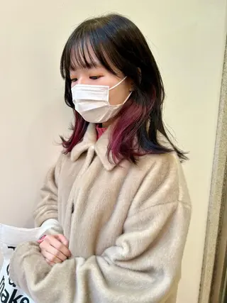 ミディアム カラー オリーブ/アッシュ やわらか透明感カラーのヘアスタイル