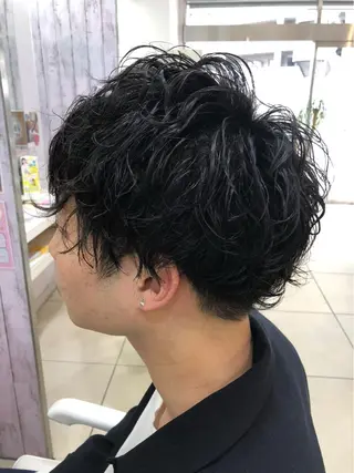 ショート パーマ メンズ 髪質改善× ハイライト溝江のヘアスタイル