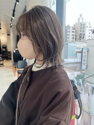 ミディアム カラー パーマ 透明感/オリーブ/ グレージュ/YUKAのヘアスタイル