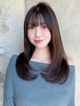 セミロング カラー パーマ 新宿✨顔周りカット 韓国ヘア/坂本亜裟海のヘアスタイル