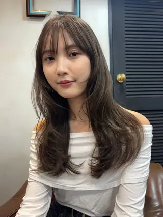 セミロング カラー パーマ レイヤー/透明感/ ブリーチなし/わかなのヘアスタイル