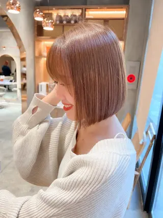 ショート カラー ボブ/巻ける縮毛矯正 /韓国レイヤーはなのヘアスタイル