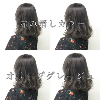 セミロング カラー パーマ ヘアアレンジ ♡透け感カラー 大賀哲平♡のヘアスタイル
