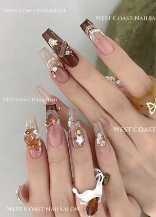 ネイル リボン、ガーリー パーツ放題専門店のネイルデザイン