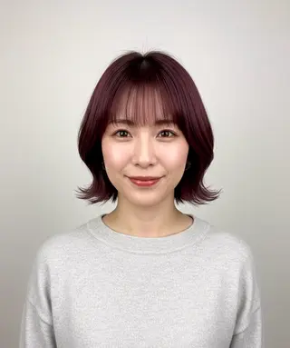 ミディアム ボブ/切りっぱなし/ 艶カラー/吉川清保のヘアスタイル