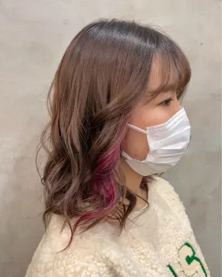 ミディアム カラー ヘアアレンジ 【ピンク/韓国ヘア/ ヘアセット】亜海のヘアスタイル