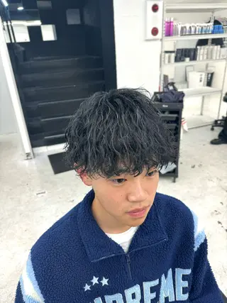 ミディアム パーマ メンズ 柏メンズカットパーマ NO.1タイチのヘアスタイル
