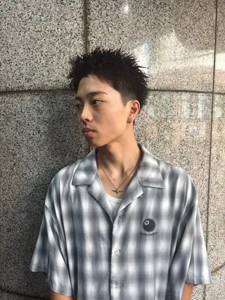 パーマ メンズ スパイキーパーマ 柏NO1 藤本葉のヘアスタイル
