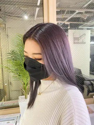 セミロング カラー ハイトーン&髪質改善 ＆韓国エクステ🤎のヘアスタイル