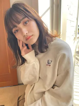 ミディアム カラー 店長/mao/ 前髪/顔周りカットのヘアスタイル