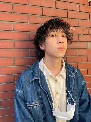 メンズ スパイキーパーマ 柏NO1 藤本葉のヘアスタイル