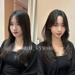 セミロング カラー 本格韓国ヘア🇰🇷 【uni】キューさんのヘアスタイル