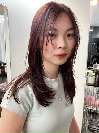 ミディアム レイヤー/ケアパーマ /ニュアンス/モードのヘアスタイル