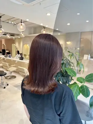 セミロング カラー 韓国風/小顔レイヤー /艶カラーのヘアスタイル