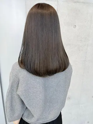 セミロング カラー パーマ ヘアアレンジ 透明感/オリーブ/ グレージュ/YUKAのヘアスタイル