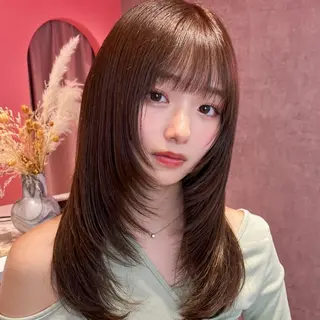 ミディアム カラー 山崎/ボブ縮毛矯正 レイヤー髪質改善のヘアスタイル