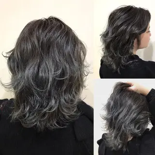 ミディアム カラー パーマ 小顔カット✨ 透明感カラー/村上のヘアスタイル