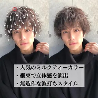 ショート カラー パーマ メンズ ベージュグレージュ 💕しゅーじ💕のヘアスタイル