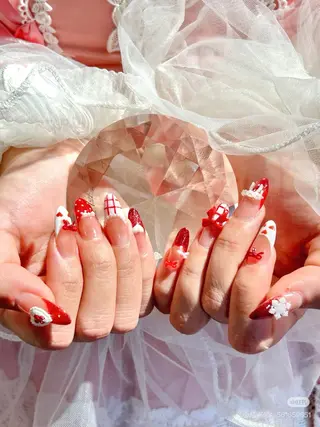 ネイル リボン、ガーリー パーツ放題専門店のネイルデザイン