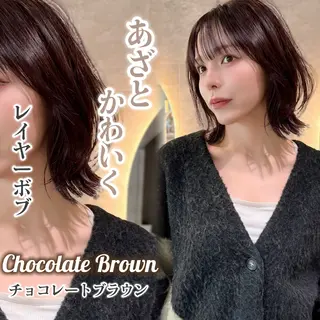 ミディアム ボブ・レイヤー 田中 励也のヘアスタイル