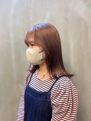 ミディアム カラー パーマ ヘアアレンジ ハル🌸柔色/ ブリーチなし/艶髪のヘアスタイル