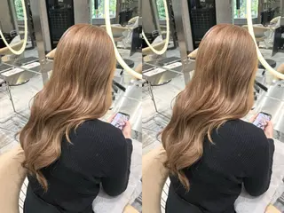 カラー ゆらんちょ/ブリーチ 無w/縮毛矯正/暖色のヘアスタイル