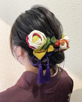 セミロング ヘアアレンジ Aya　ブリーチなし 🌱　ダブルカラーのヘアスタイル