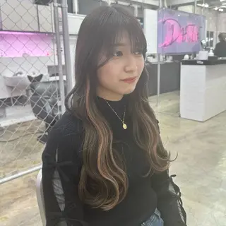 ロング カラー 🥀モテ暖色× エクステ🥀あかりのヘアスタイル