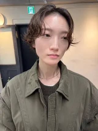 ショート パーマ 森貴裕/ベージュ/ パーマ/オリーブのヘアスタイル