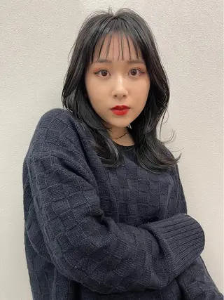 セミロング カラー パーマ ヘアアレンジ umu.［韓国ヘア /ダウンパーマ］のヘアスタイル