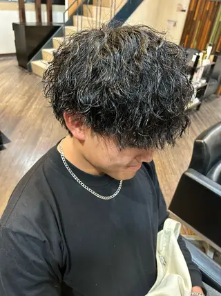ミディアム パーマ メンズ 大阪/梅田/シャドウ パーマ/ノボリユウタのヘアスタイル