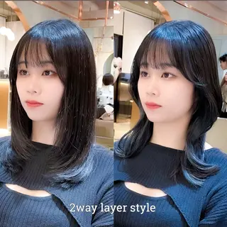 セミロング カラー 透明感カラー／韓国 レイヤーmomokaのヘアスタイル
