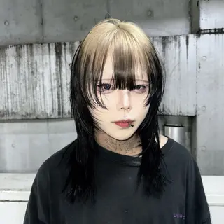 ミディアム カラー ハイトーン/ウルフ /エクステ/ましろのヘアスタイル