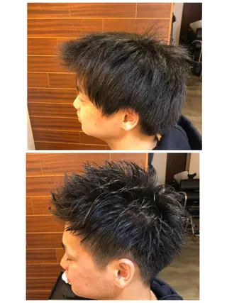 ショート メンズ 塩谷黎✨ブリーチ無W カラーメンズパーマ✨のヘアスタイル