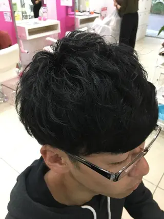 ショート パーマ メンズ 髪質改善× ハイライト溝江のヘアスタイル