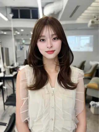 セミロング カラー 韓国ヘア♡ 顔まわりカットayaのヘアスタイル