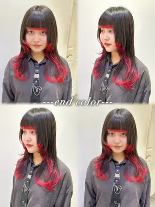 ロング カラー ミユ🎀ヘアメ 🎨デザインカラーのヘアスタイル