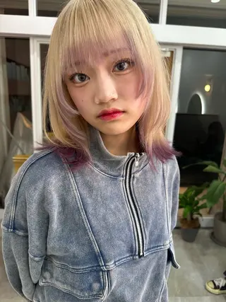 ミディアム カラー レイヤー/ウルフ/ ハッシュカット/ダイのヘアスタイル