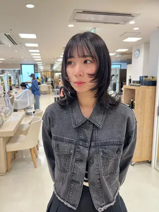 ミディアム カラー ハイトーン/ウルフ /レイヤー/坂野幸伸のヘアスタイル