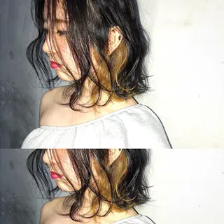 ミディアム カラー 髪質改善、エクステ 山口卓哉のヘアスタイル