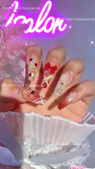 ネイル リボン、ガーリー パーツ放題専門店のネイルデザイン